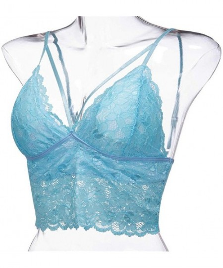 Bras Womens Plus Size Vest Crop Wire Free Lingerie Sexy V-Neck Bra Underwear - Blue - CD18YZT6AYS