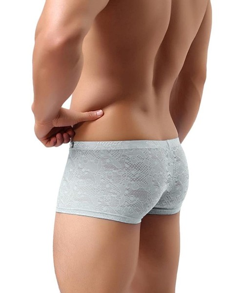 Boxer Briefs Men's Sexy Lace Panties Underwear Sheer Low Rise Boxer Brief Underpants - Cyan - C117AZ0OUGT