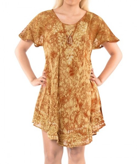 Nightgowns & Sleepshirts Women's Beach Dress Tunic Top T-Shirt Swing Dress Caftan Hand Tie Dye A - Brown_a625 - C318D28L7CK