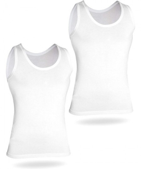 Undershirts Tagless Men's Bamboo Soft Stretch Crew Neck Tank Tops - 2 Pack - 2-pack White - C31982KRWWL