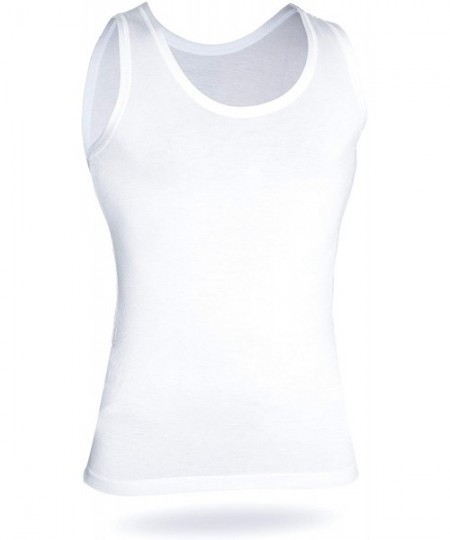 Undershirts Tagless Men's Bamboo Soft Stretch Crew Neck Tank Tops - 2 Pack - 2-pack White - C31982KRWWL