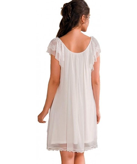Nightgowns & Sleepshirts Ladies Women's Short Sleeve Victorian Cotton Lace Satin Vintage Nightdress Pajamas Nightwear Sleepwe...