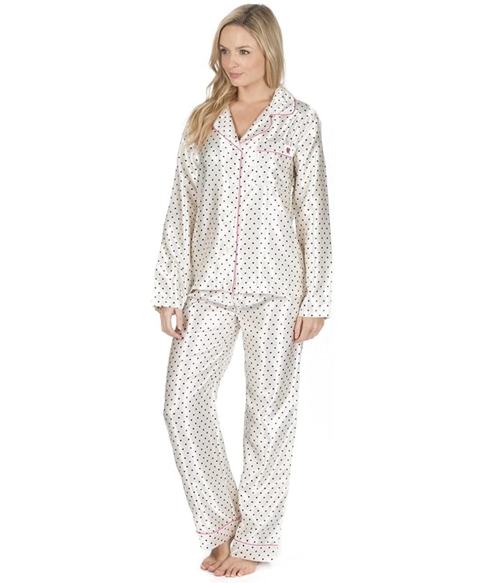 Sets Ladies Long Sleeve Button Pajama Set (Sizes) Satin Shirt Top & Bottoms PJs - 2 Pack - CD17Z2S7EHK
