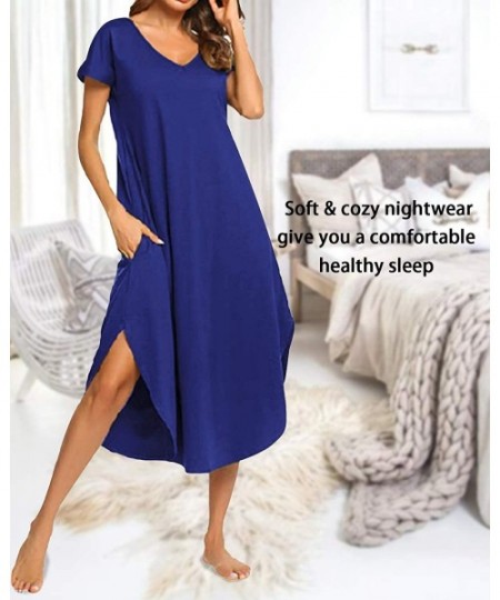 Nightgowns & Sleepshirts Nightgowns for Women Long/Short Sleeve Sleepshirt Plain Nightdress V Neck Sleepwear Dress with Irreg...