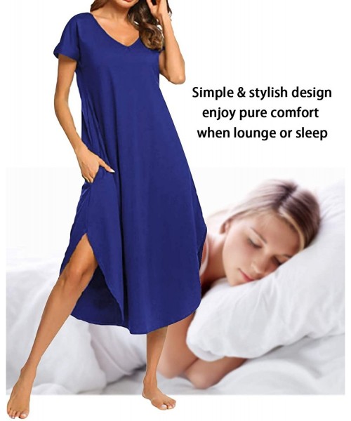 Nightgowns & Sleepshirts Nightgowns for Women Long/Short Sleeve Sleepshirt Plain Nightdress V Neck Sleepwear Dress with Irreg...