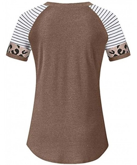 Tops Women's Sunflower Leopard Patchwork Short Sleeve O-Neck Print Casual Top T-Shirt - M-coffee - C2197M2T98E