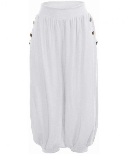 Bottoms Capris Pants for Women Boho Pants Smock Waist Button Harem Pants Jogger Hippie Yoga Pants with Pockets - White - CU18...