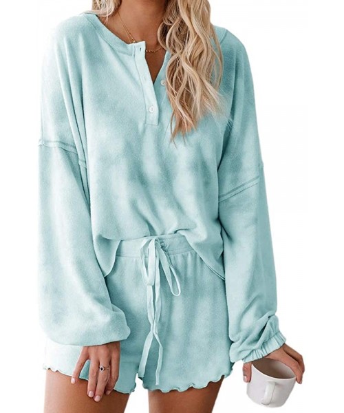 Sets Womens Novetly Tie Dye Lounge Wear Loose Casual Soft Pajamas Sets - Green - C71983RQ9UQ
