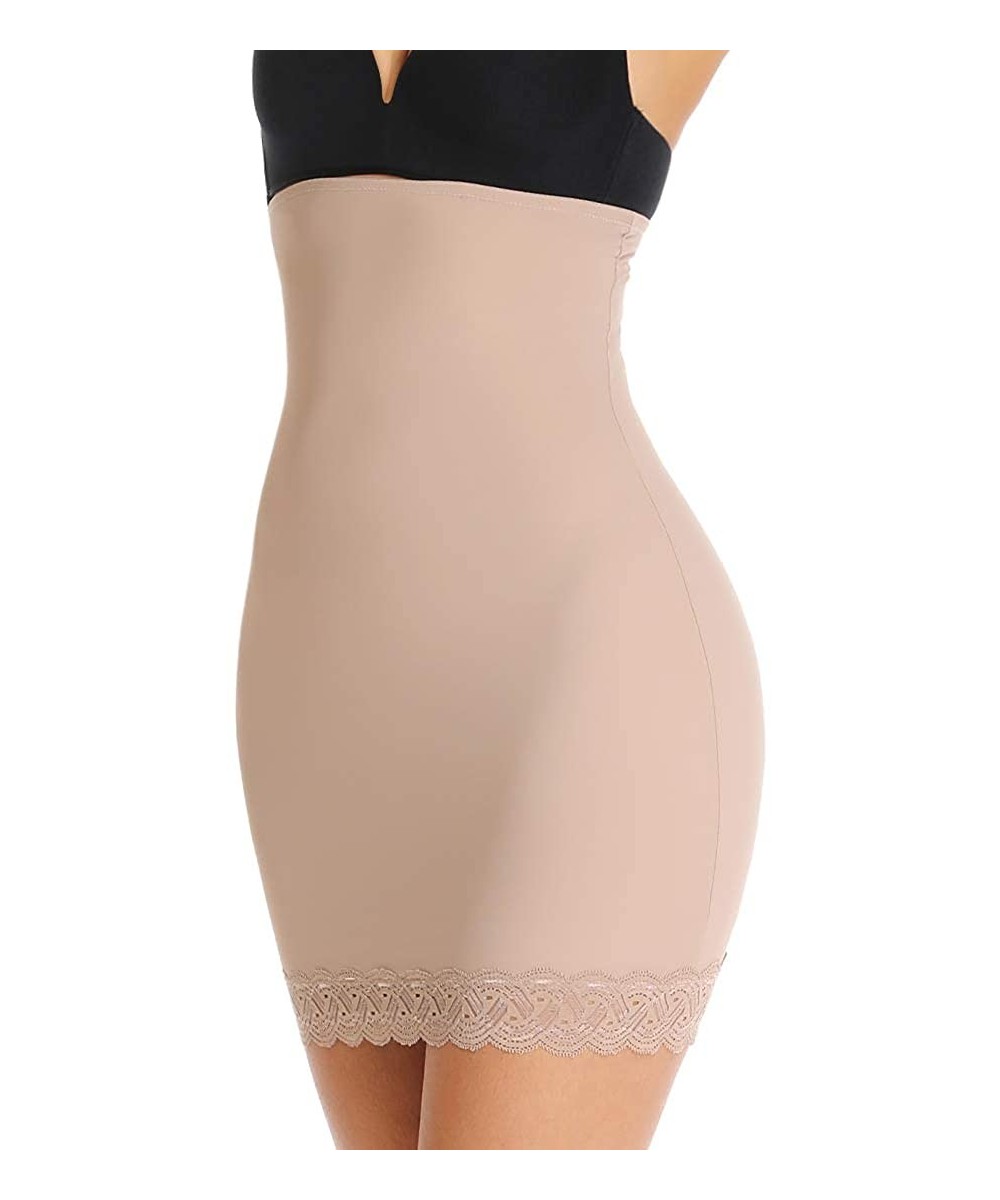 Shapewear Tummy Control Shapewear Half Slips for Women Under Dresses High Waist Underwear - Beige With Lace - CY18UU4KR9H