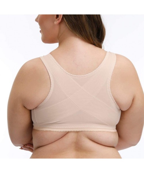 Bras Women Plus Size Lingerie Gathered Adjustable Bra Lace Wire Free Bra Underwear - Khaki - C018AGQ0XCU