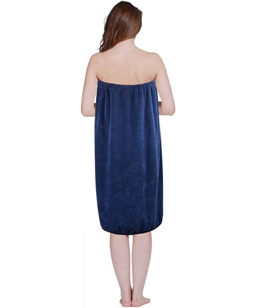 Robes Women's Spa Wrap Microfiber Bath Wrap Shower Robes with Adjustable Closure - Navy Blue - C418Q293HCL