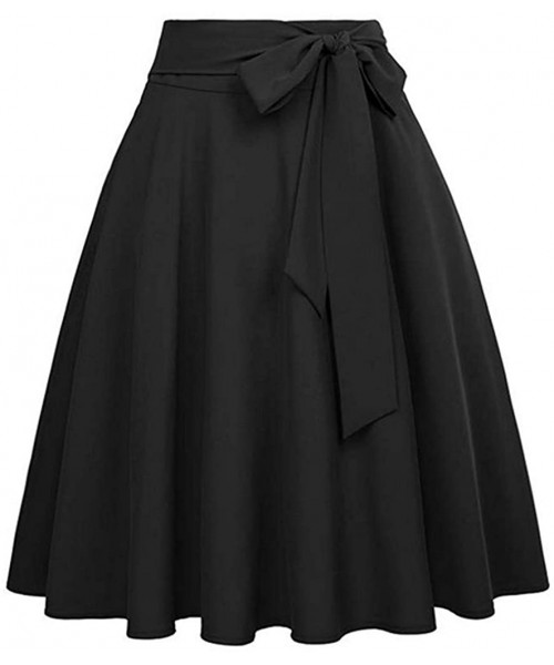 Baby Dolls & Chemises Fashion Ladys Womens High Waist A-Line Skirt Bandage Flared Midi Skirt - Black - CI197HTH3QO