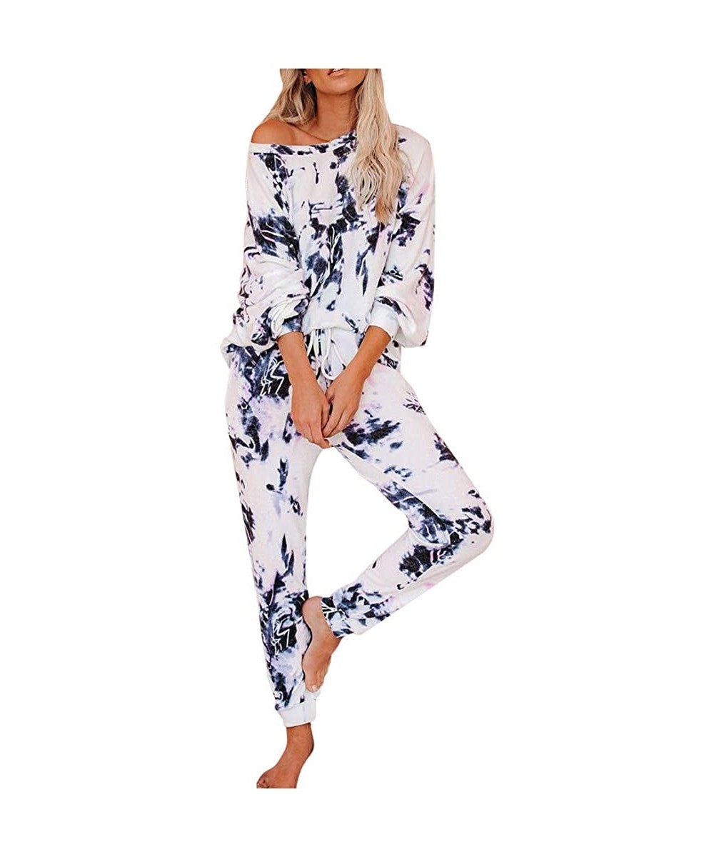 Sets Pajama Set for Women Womens Tie Dye Printed Loungewear Set Tops Joggers 2 Piece Pants PJ Set Sweatsuit Nightwear Navy - ...