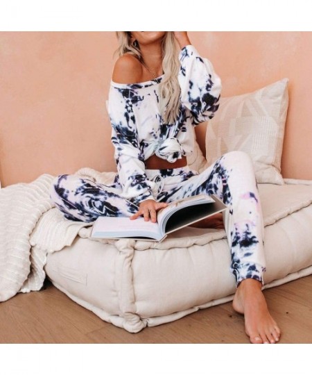 Sets Pajama Set for Women Womens Tie Dye Printed Loungewear Set Tops Joggers 2 Piece Pants PJ Set Sweatsuit Nightwear Navy - ...