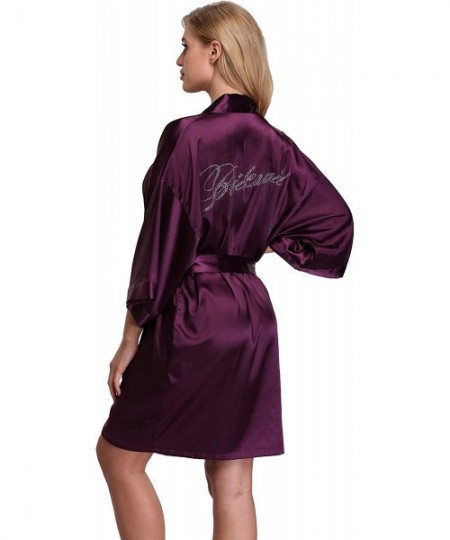 Robes Satin Rhinestone Short Kimono Robe for Bride Bridesmaid Maid of Honor - Purple-bridesmaid - CS1855HWNG2