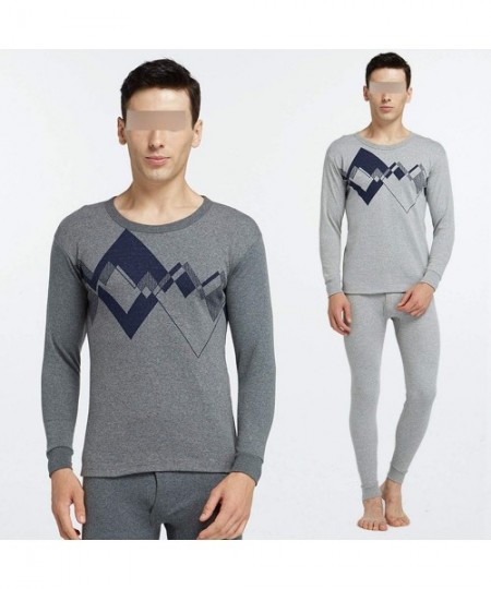 Thermal Underwear Men Thermal Underwear Suit Cotton Round Collar Winter Long Suits - 8819light Gray - CW192R069T7