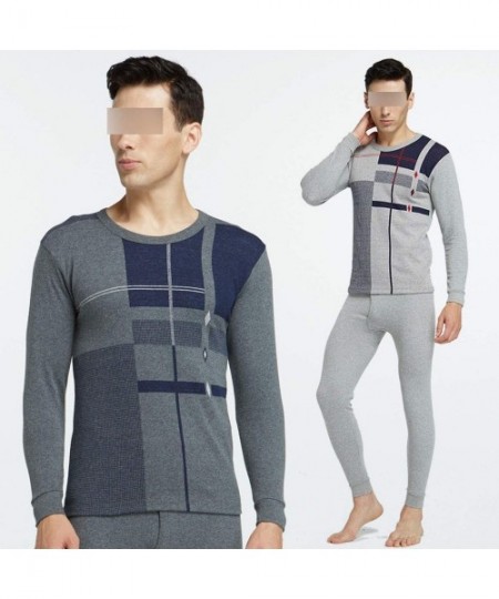 Thermal Underwear Men Thermal Underwear Suit Cotton Round Collar Winter Long Suits - 8819light Gray - CW192R069T7