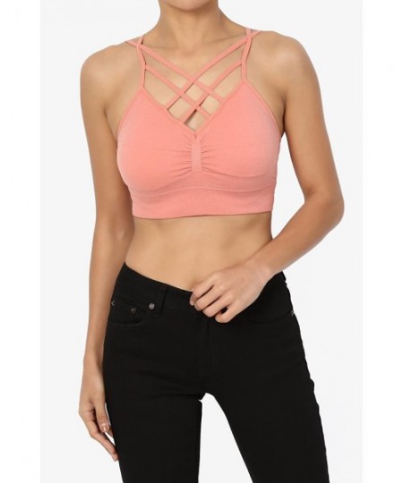 Bras Cage Strappy Padded Bralettes Stretch Sexy Bustier Crop Bra Top - Ash Rose - CD188OO8U93