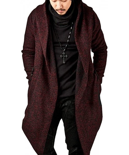 Thermal Underwear Mens Casual Hooded Cardigan Sweater Shawl Collar Open Front Draped Slim Fit Long Coat Outwear with Pocket -...