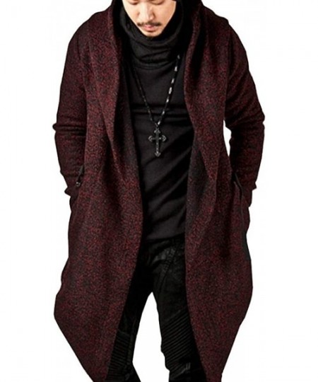 Mens Casual Hooded Cardigan Sweater Shawl Collar Open Front Draped Slim ...