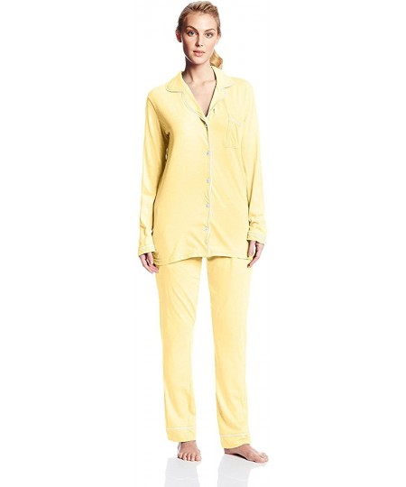Sets Women's Jersey Cotton Button Up Long Sleeve Pajama Set - Lemon - C5188EOLDDG