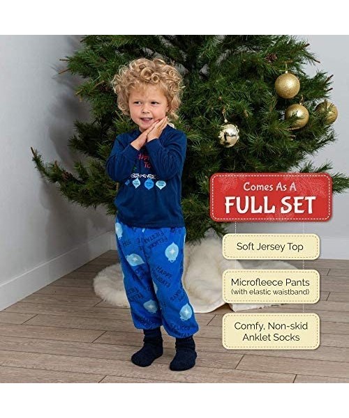 Sleep Sets Matching Set Family Christmas Holiday Pajamas + Slipper Socks - Happy Holiday -Blue Toddler - CM18S5D5I09