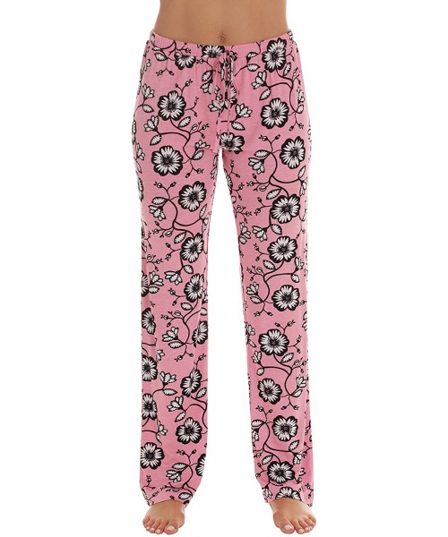 Bottoms Ultra Soft Solid Stretch Jersey Pajama Pants for Women - Pink - Floral Grande - CD194MH5G88