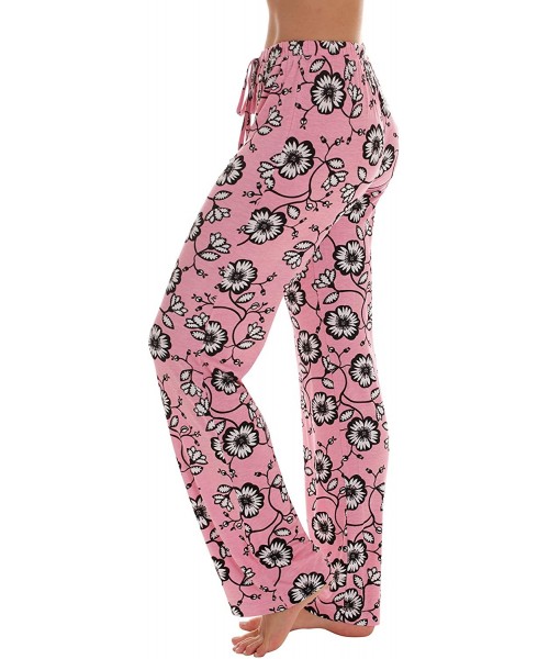 Bottoms Ultra Soft Solid Stretch Jersey Pajama Pants for Women - Pink - Floral Grande - CD194MH5G88
