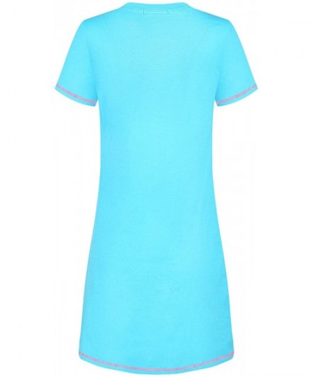 Nightgowns & Sleepshirts Women's Printed Short Sleeve Pure Cotton Sleepwear Nightgown - Light Blue2 - CG19D7M2LGT
