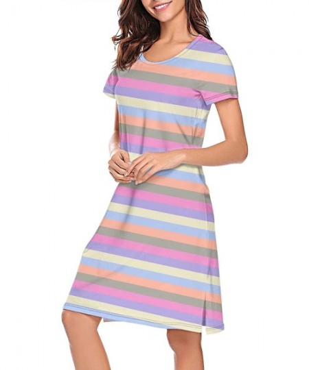 Nightgowns & Sleepshirts Womens Nightdress Gay Colorful Rainbow Pattern Short Sleeve Long Skirt Soft Comfortable Casual Night...
