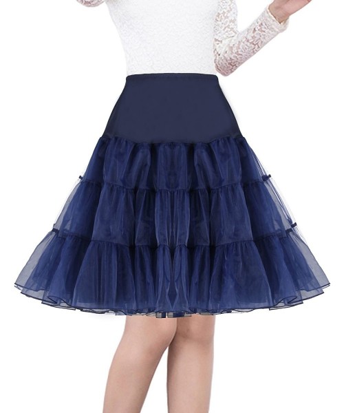 Slips Women's 50s Vintage Petticoat 26" Crinoline Rockabilly Tutu Skirt Slip S-3XL - Navy Blue - C012M6V2I2Z