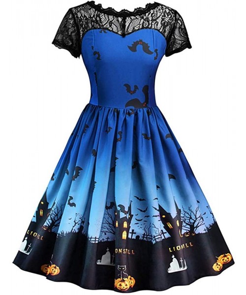 Slips Dress Dress For Women For Party - Hepburn Dot Tunic Midi Dress - Sky Blue-halloween-01 - CD18X4LACZZ