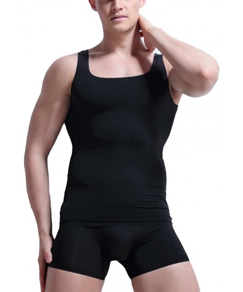 Undershirts Mens Teens Breathable Seamless Smooth Thin Ice Silk Vest Tank Top - Black - CM188QMUT5R