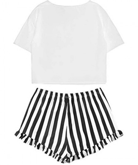 Sets Women's Eyes Print Crop Top and Shorts Loungewear Pajama Set - White - CF19E02W3NO