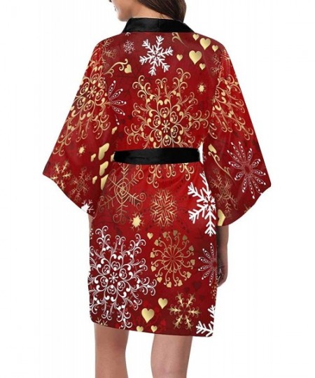 Robes Custom Red Snowflake Floral Women Kimono Robes Beach Cover Up for Parties Wedding (XS-2XL) - Multi 1 - C7194S4CR6U