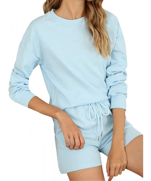 Sets Women Pajamas Set Tie Dye Printed Short Sleeve Shirt and Pants PJ Sets Sleepwear Nightwear Loungewear Solid Color blue -...