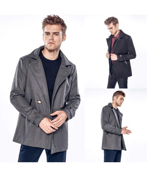 Thermal Underwear Men's Trench Coat Long Wool Blend Slim Fit Jacket Overcoat Warm Windbreaker Coat - B-black - C718A96QE7H