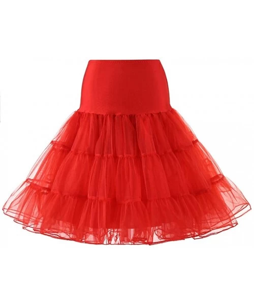 Slips Women's Petticoat Underskirt 50s Vintage Tulle Knee-Length Crinoline Slips - Red - C2184OZ0EE9