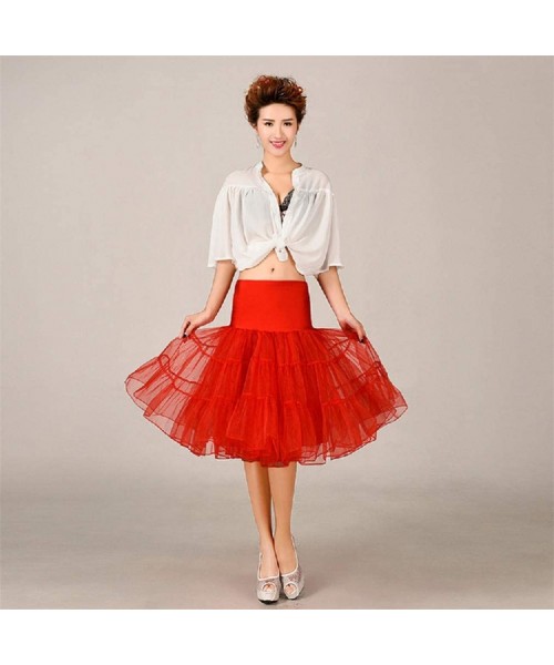 Slips Women's Petticoat Underskirt 50s Vintage Tulle Knee-Length Crinoline Slips - Red - C2184OZ0EE9