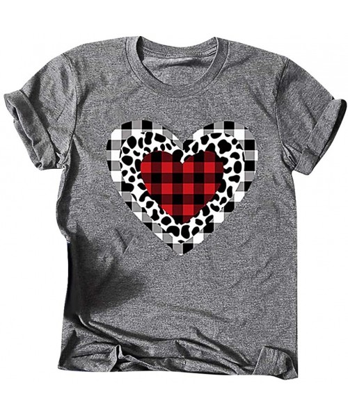 Thermal Underwear Valentine's Day T-Shirt Love Heart Print Baseball Tees Women Short Sleeve Basic Blouse Tops - Dark Gray - C...