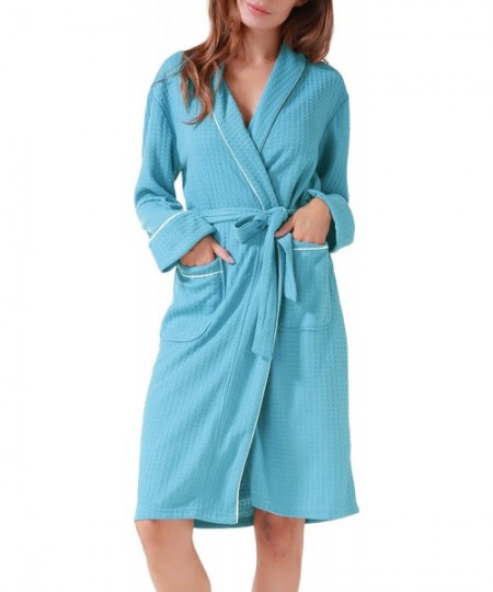 Robes Women Men Hotel Spa Waffle Weave Kimono V Neck Sleepwear Bathrobe - Light Blue - CE186UYCMU9