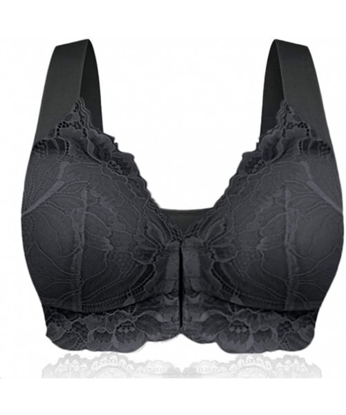 Slips Women's Adjustable Sports Front Closure Extra-Elastic Breathable Lace Trim Bra - Black - C818YGKZOYI