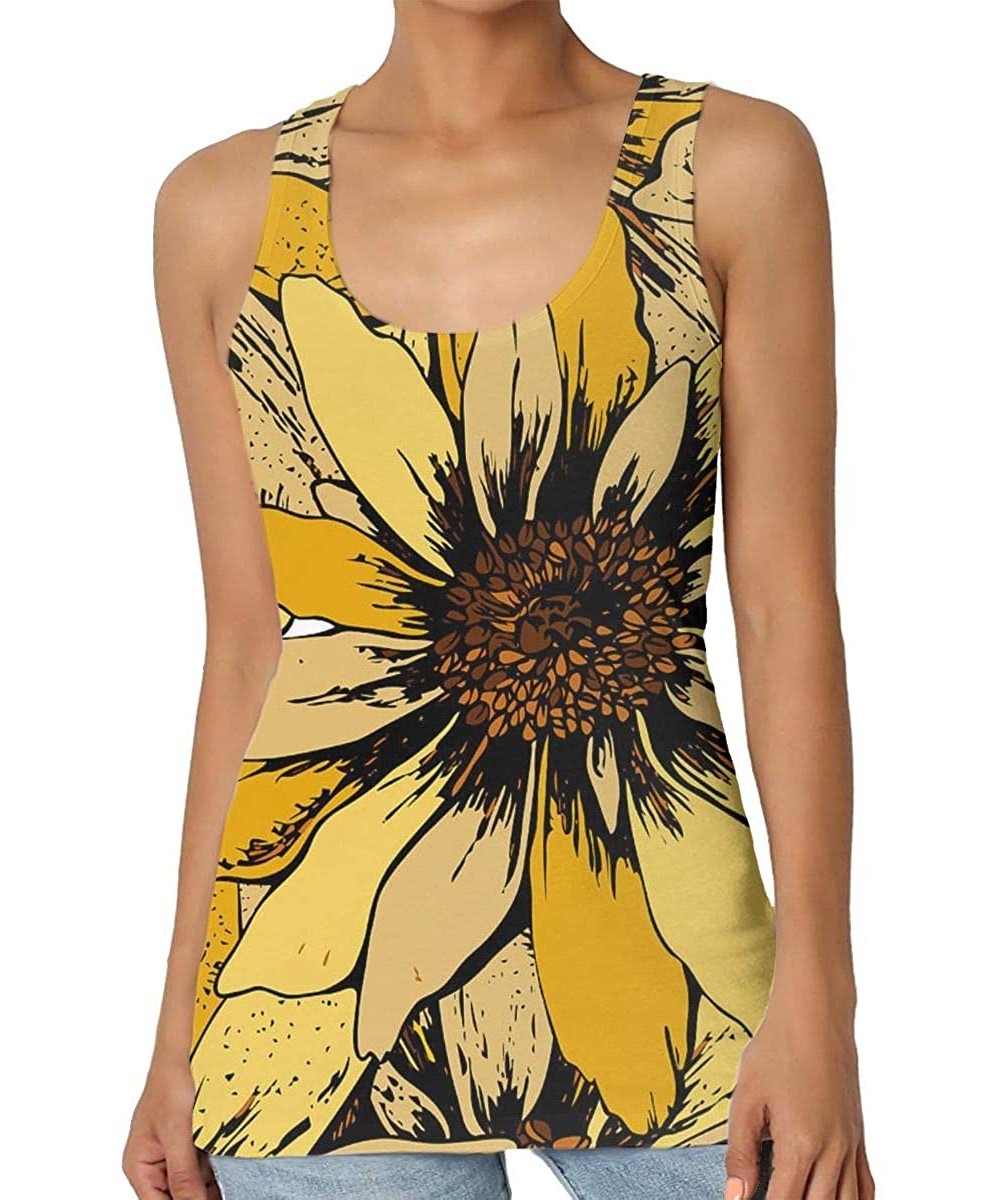 Camisoles & Tanks Girl's Colorful Floral Pattern with Cute Yellow Sunflowers Tank Top Tanktop Women Basic Plain Premium Class...