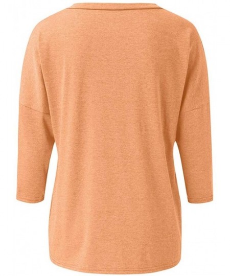 Shapewear Summer Tops for Women- Women's Fashion V Neck Caual Letter Print Long Sleeve Top Blouse - Orange - CA18WXIHDA8
