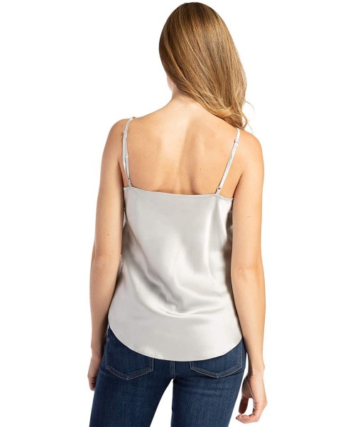 Tops Women's 100% Pure Mulberry Silk Camisole with Adjustable Straps - Improved FIT - Silver - C711JZXWAM5