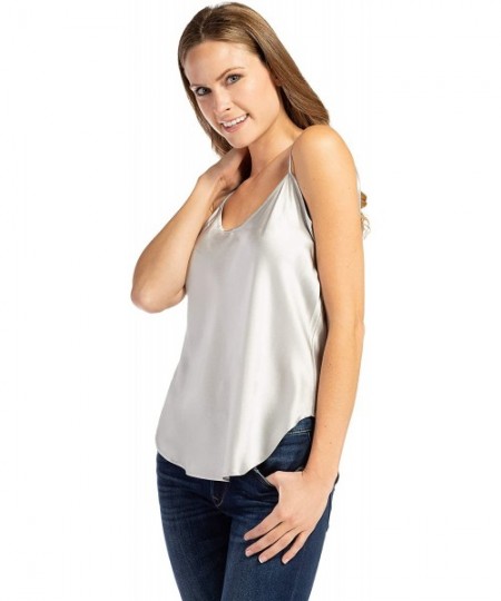 Tops Women's 100% Pure Mulberry Silk Camisole with Adjustable Straps - Improved FIT - Silver - C711JZXWAM5