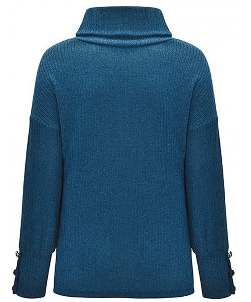 Thermal Underwear Womens Knitted Loose Sweater Color Matching Shirts Casual Blouse Pullover - A-blue - C318TI79GHS