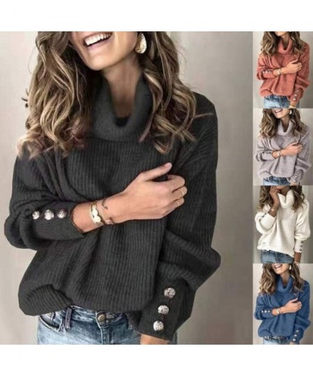 Thermal Underwear Womens Knitted Loose Sweater Color Matching Shirts Casual Blouse Pullover - A-blue - C318TI79GHS