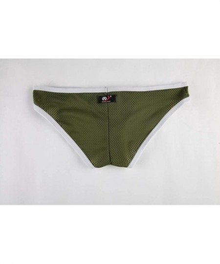 Briefs Men Briefs Breathable Mesh Triangle Bikinis Solid Color - Army Green - CY18A6YMZHW