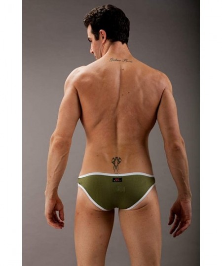 Briefs Men Briefs Breathable Mesh Triangle Bikinis Solid Color - Army Green - CY18A6YMZHW